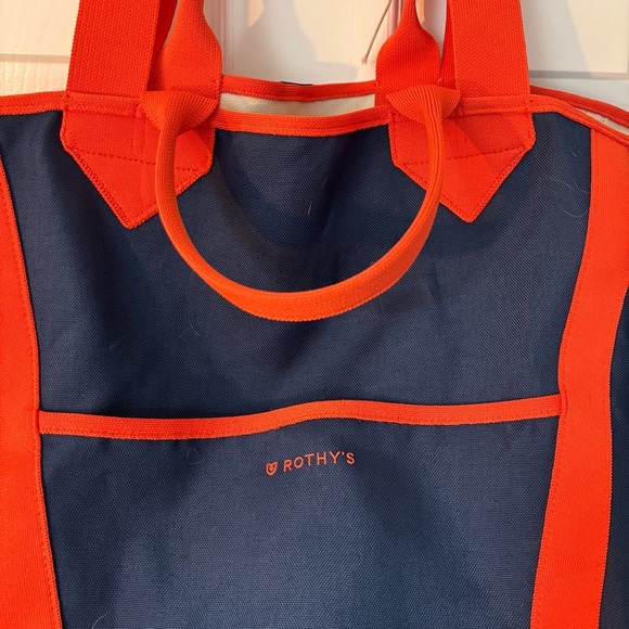 Rothys The Reversible Tote Navy White Orange Canvas Bag Boat Tote Large Pool - Picture 4 of 6